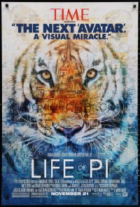2g744 LIFE OF PI style B advance DS 1sh 2012 Suraj Sharma, Irrfan Khan, cool collage of tiger!