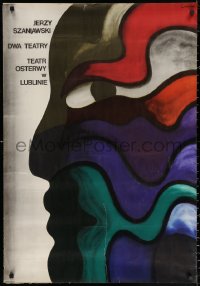 2g067 DWA TEATRY stage play Polish 26x38 1973 Jerzy Szaniawski, colorful Jan Lenica art!