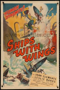 2g879 SHIPS WITH WINGS 1sh 1942 English fighter planes, cool WWII dogfight art!