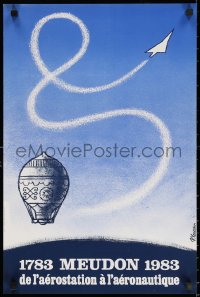 2g320 1783 MEUDON 1983 16x24 French special poster 1983 P. Veneau artwork of balloon and supersonic jet!