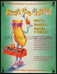 2g333 BEAT THE QUAKE 17x22 special poster 1991 earthquake safety, wacky California art!