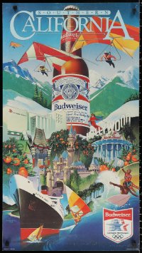 2g215 BUDWEISER 20x37 advertising poster 1983 Rodriguez art of bottle over Southern California!