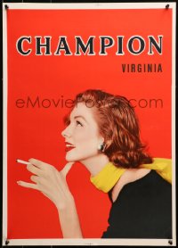 2g217 CHAMPION 20x28 Swiss advertising poster 1957 profile image of sexy smoking Suzy Parker!