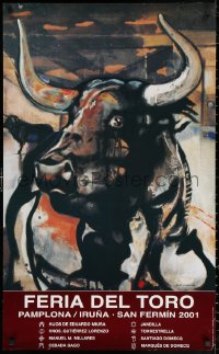 2g185 FERIA DEL TORO 24x39 Spanish museum/art exhibition 2001 art of a bull by Laura Paino!