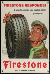 2g224 FIRESTONE responde red title style 29x43 Argentinean advertising poster 1950s vintage art!