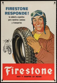 2g225 FIRESTONE responde white title style 30x44 Argentinean advertising poster 1950s vintage art!