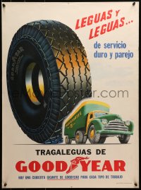 2g229 GOODYEAR 22x30 Argentinean advertising poster 1953 cool art of huge tire over truck!