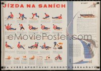 2g363 JIZDA NA SANICH 23x33 Czech special poster 1960s much information and artwork about the luge!