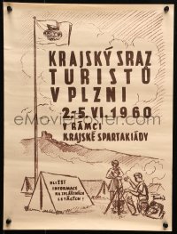 2g366 KRAJSKY SRAZ TURISTU V PLZNI 13x18 Czech special poster 1960 art of a couple camping!