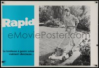2g247 RAPID printer's test 26x37 Swiss advertising poster 1960s woman mowing her lawn!