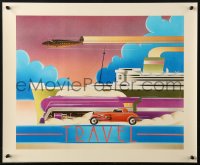 2g031 TRAVEL 19x23 English art print 1985 retro style art of ship, car and more by Watson!