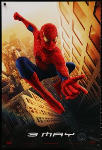 2g893 SPIDER-MAN teaser 1sh 2002 Tobey Maguire swinging over city, Sam Raimi, Marvel Comics!