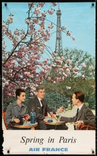 2g082 AIR FRANCE PARIS 24x39 French travel poster 1960 with the Eiffel Tower in the background!