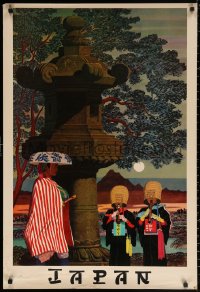 2g088 JAPAN 26x38 travel poster 1950s people in ceremonial clothing playing instruments!