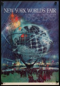 2g092 NEW YORK WORLD'S FAIR 11x16 travel poster 1961 art of the Unisphere & fireworks by Bob Peak!