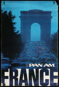 2g094 PAN AM FRANCE 28x42 travel poster 1975 Champs Elysees' Avenue and The Arc de Triomphe!