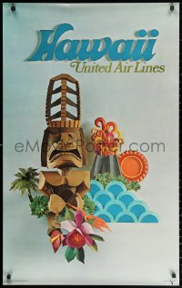 2g101 UNITED AIR LINES HAWAII 25x40 travel poster 1971 cool paper artwork image of Hawaiian objects!