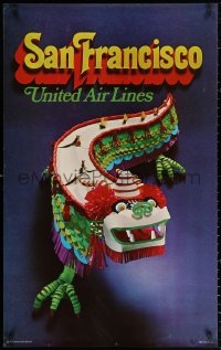 2g102 UNITED AIR LINES SAN FRANCISCO 25x40 travel poster 1971 great image of paper sculpture dragon!