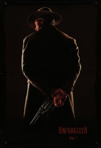 2g957 UNFORGIVEN teaser 1sh 1992 image of gunslinger Clint Eastwood w/back turned, dated design!