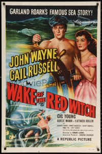 2g966 WAKE OF THE RED WITCH 1sh R1952 barechested John Wayne & Gail Russell, same as original!