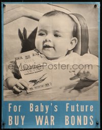 2g012 FOR BABY'S FUTURE BUY WAR BONDS 17x22 WWII war poster 1943 infant w/ a bonds stamp book!