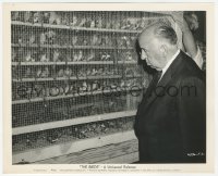 2h130 BIRDS candid 8.25x10 still 1963 director Alfred Hitchcock stares at many birds in large cage!