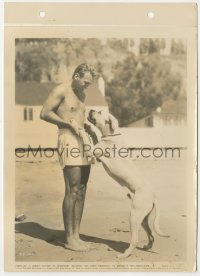 2h289 DOUGLAS FAIRBANKS JR 8x11.25 still 1938 the handsome leading man in bathing suit w/ his dog!