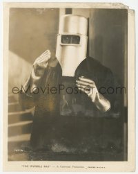 2h468 INVISIBLE RAY 8x10.25 still 1936 c/u of Boris Karloff wearing protective suit in laboratory!