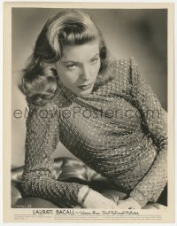 2h560 LAUREN BACALL 8x10.25 still 1940s sexy portrait wearing cool fishnet blouse!