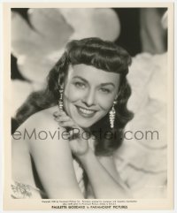 2h722 PAULETTE GODDARD 8x10 key book still 1948 Paramount studio portrait w/ big smile & earrings!