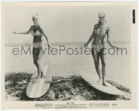 2h863 SURF PARTY 8x10.25 still 1964 great image of two sexy ladies in bikinis surfing on dry land!