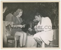 2h875 TARZAN & THE AMAZONS candid 8.25x10 still 1945 Weissmuller, Joyce & Cheta playing gin rummy!