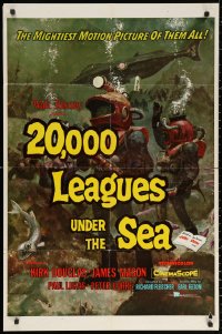 2j047 20,000 LEAGUES UNDER THE SEA style A 1sh 1955 Jules Verne classic, great scenes from the movie!