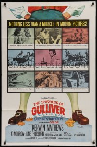 2j050 3 WORLDS OF GULLIVER 1sh 1960 Ray Harryhausen fantasy classic, art of giant Kerwin Mathews!