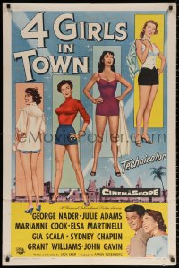 2j052 4 GIRLS IN TOWN 1sh 1956 sexy Julie Adams, Marianne Cook, Elsa Martinelli & Gia Scala!