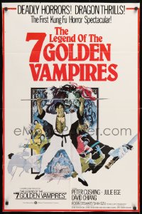2j056 7 BROTHERS MEET DRACULA int'l 1sh 1979 Legend of the 7 Golden Vampires, kung fu horror art!