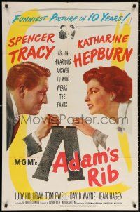 2j059 ADAM'S RIB 1sh 1949 Spencer Tracy & Katharine Hepburn fight over who wears the pants!