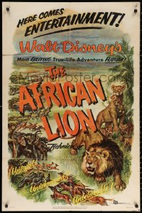 2j061 AFRICAN LION 1sh 1955 Walt Disney jungle safari documentary, cool animal artwork!