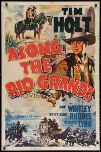 2j072 ALONG THE RIO GRANDE 1sh 1941 Tim Holt western, artwork of stagecoach under attack!