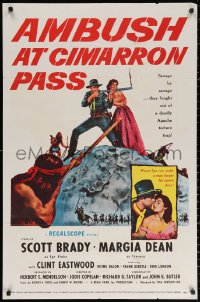 2j073 AMBUSH AT CIMARRON PASS 1sh 1958 Scott Brady defends Margia Dean from Apache savages!