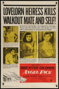 2j078 ANGEL FACE 1sh 1953 Robert Mitchum, Jean Simmons, Otto Preminger, Howard Hughes!