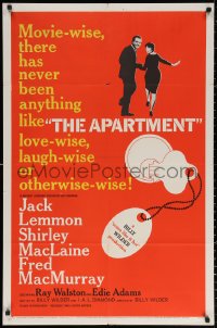 2j085 APARTMENT 1sh 1960 Billy Wilder, Jack Lemmon, sexy Shirley MacLaine, cool key-in-lock art!