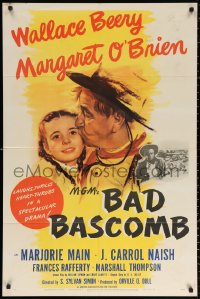 2j092 BAD BASCOMB 1sh 1946 artwork of Wallace Beery kissing young Margaret O'Brien!