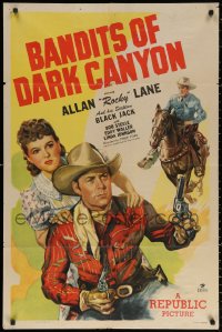 2j098 BANDITS OF DARK CANYON 1sh 1948 cowboy Allan Rocky Lane, Black Jack & Linda Johnson!