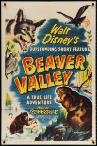 2j110 BEAVER VALLEY 1sh 1950 Walt Disney's True Life outstanding short feature, animal art!
