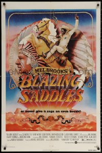 2j136 BLAZING SADDLES 1sh 1974 art of Cleavon Little & Mel Brooks by Alvin & Goldschmidt!