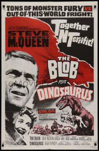 2j138 BLOB /DINOSAURUS 1sh 1964 great close up of Steve McQueen, plus art of T-Rex w/girl!