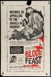 2j141 BLOOD FEAST 1sh 1963 Herschell Gordon Lewis classic, Connie Mason, great gory horror artwork!
