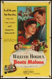 2j150 BOOTS MALONE 1sh 1951 close up of William Holden with young horse jockey Johnny Stewart!