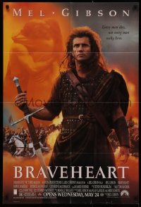 2j156 BRAVEHEART advance DS 1sh 1995 cool image of Mel Gibson as William Wallace!